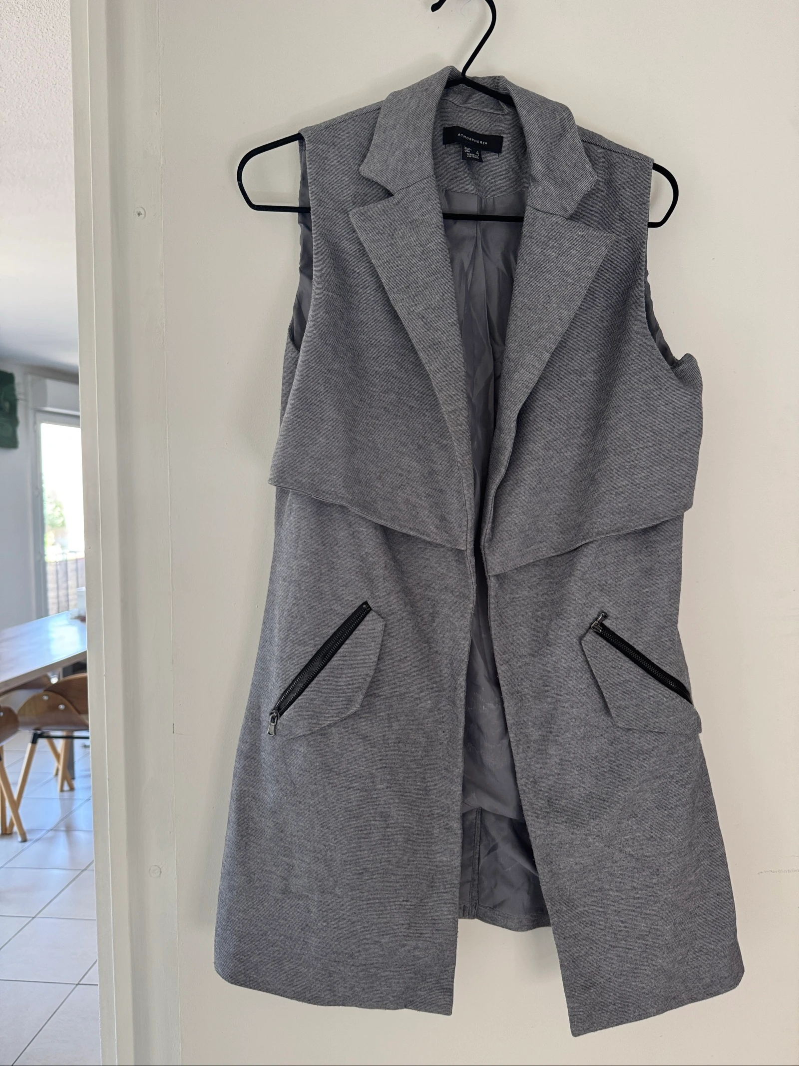 Blazer ou Veste légère longue sans manches Atmosphere grise à fines rayures - Taille 36